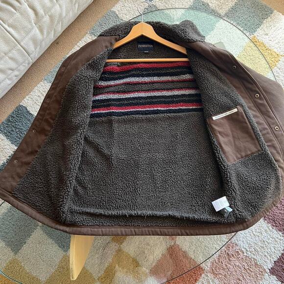 NWOT Pendleton Sherpa Lined Canvas Chore Coat | Brown Workwear Jacket | Medium - Picture 5 of 11